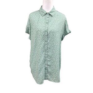 Beachlunchlounge Ditsy Floral Cap Sleeve Button Up Shirt Sz S